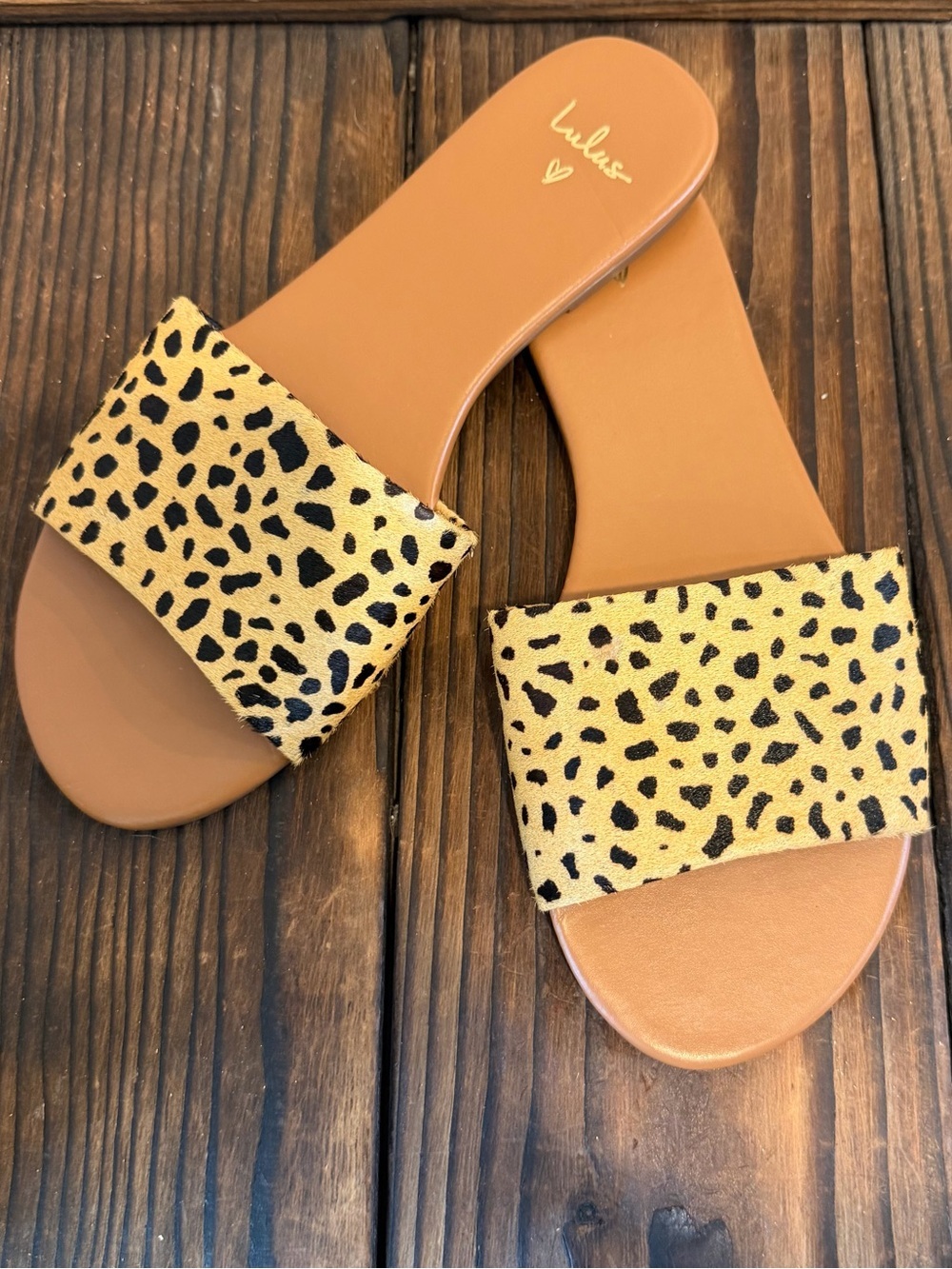 NWT Lulu's Calf Hair Leopard Slide Sandals